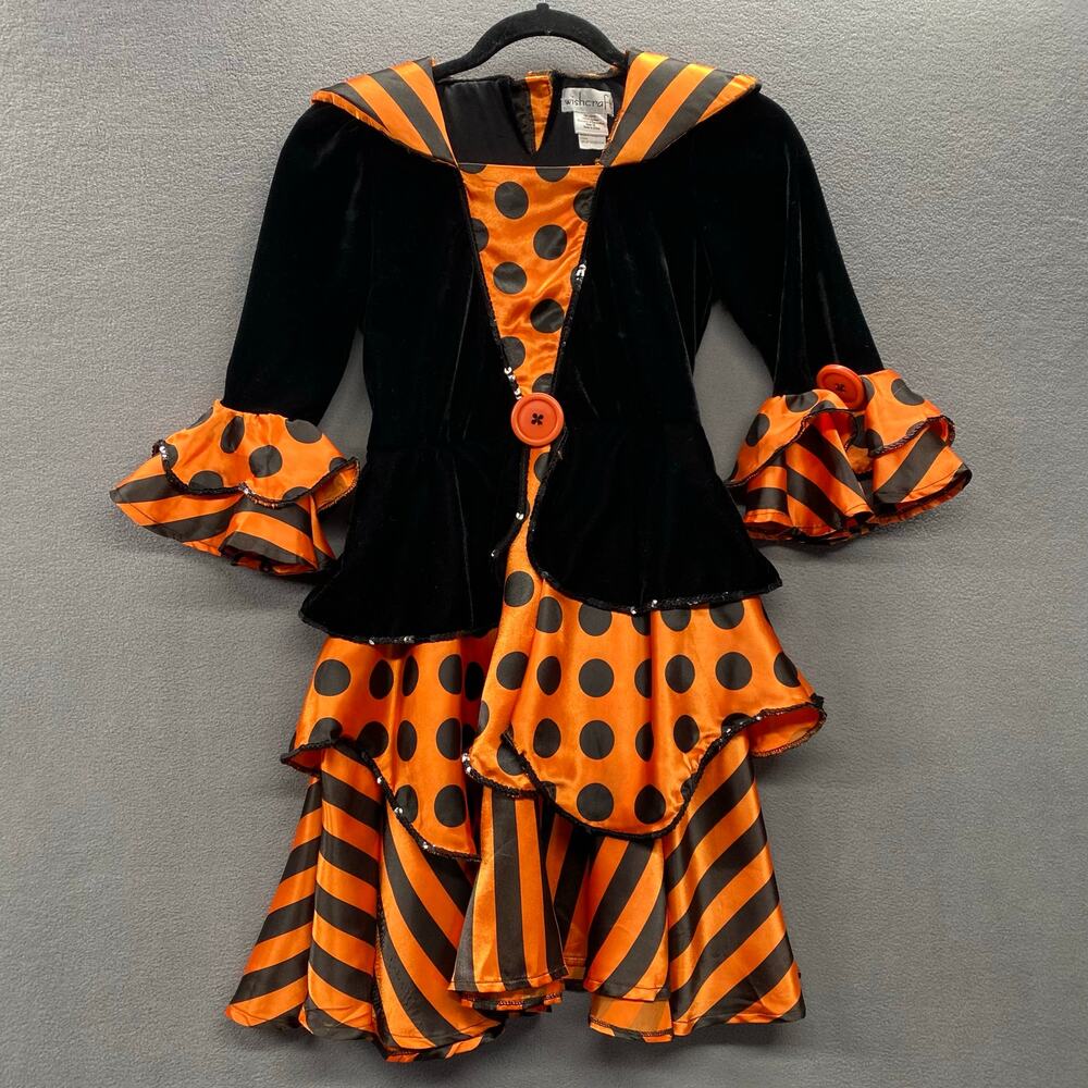 Wishcraft Cute Halloween Witch Costume Girls 10 Black Orange Ruffle Skirt